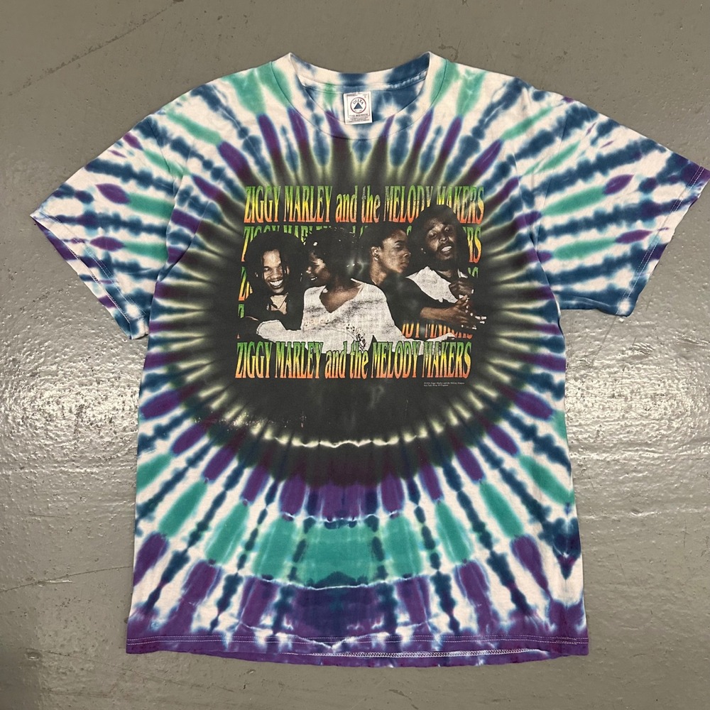 Vintage Delta Ziggy Marley Mens Large Tie Dye Preowned 1998 Summer Tour Hole